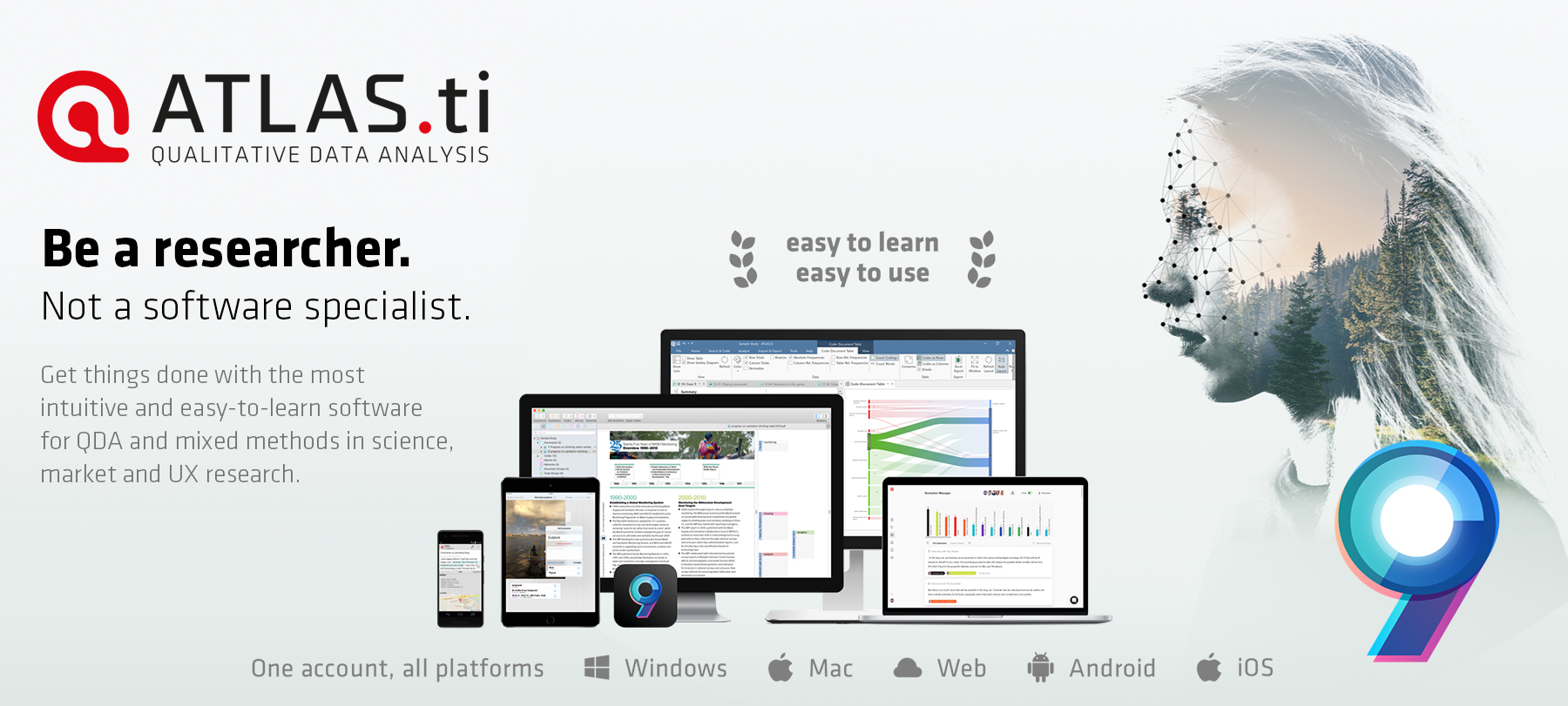 Būkite tyrėju, o ne programinės įrangos specialistu! Be a researcher. Not a software specialist. Get things done with the most intuitive and easy-to-learn software for QDA and mixed methods in science, market and UX research.